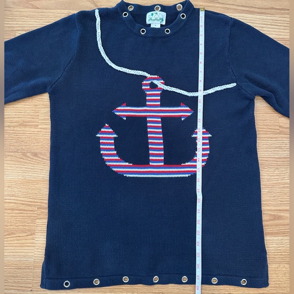Quacker Factory Navy Blue Americana Anchor Crew Neck Sweater Size Medium - Picture 11 of 14